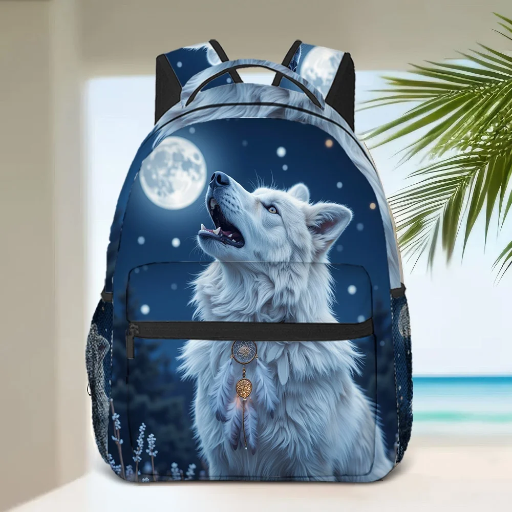 1pc Wolf Print Backpack Stylish Lightweight Design with Moonlit Howling Wolf Scene Perfect for Students Young Professionals