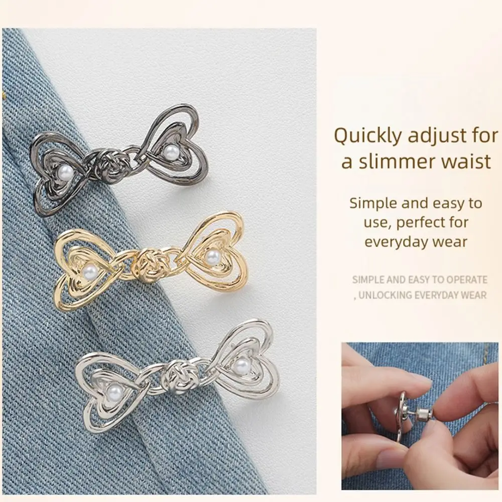 Penyesuai Kancing Celana Jeans Tanpa Jahit, Model Hati Cantik, Pengencang Pinggang dari Bahan Alloy, Dapat Dilepas