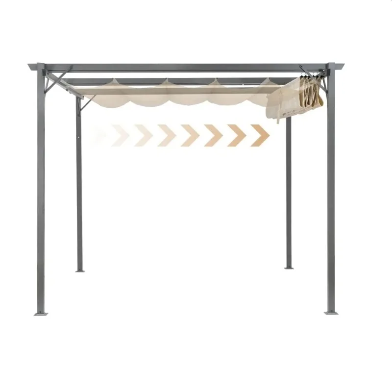 

Outdoor Patio Pergola Retractable Canopy Garden Grill Gazebo Grape Trellis Sun Shade Shelter Cover Beige for Backyard