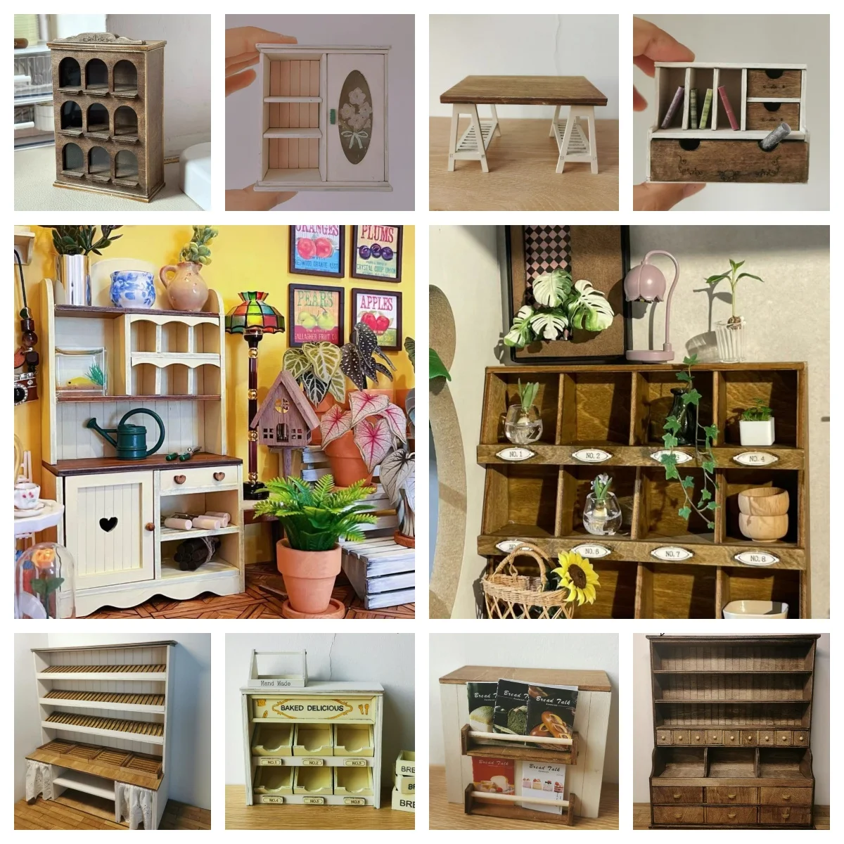 

1/12Miniature Bakery Display Shelf Set Doll House Miniature Furniture 1/6 Wooden Storage Cabinet Model Bjd Doll Diy Blythe Toy