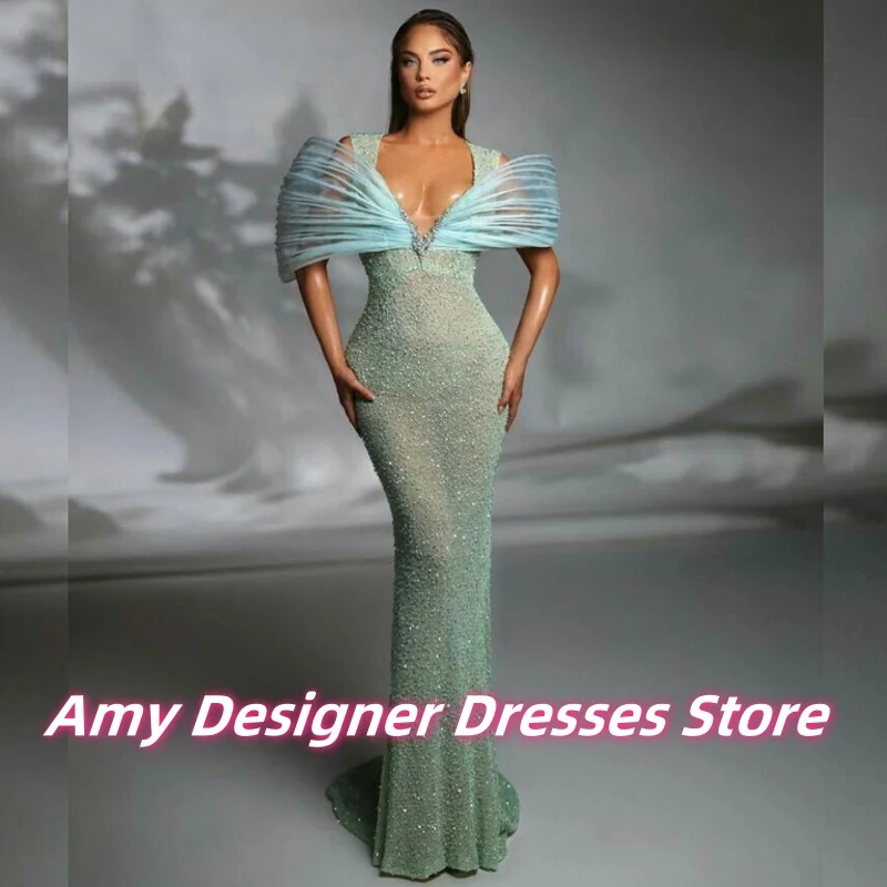 

Charming Off Shoulder Evening Dresses For African Girls Long Deep V-Neck Mermaid Wedding Party Gowns Long Prom Dress Customized
