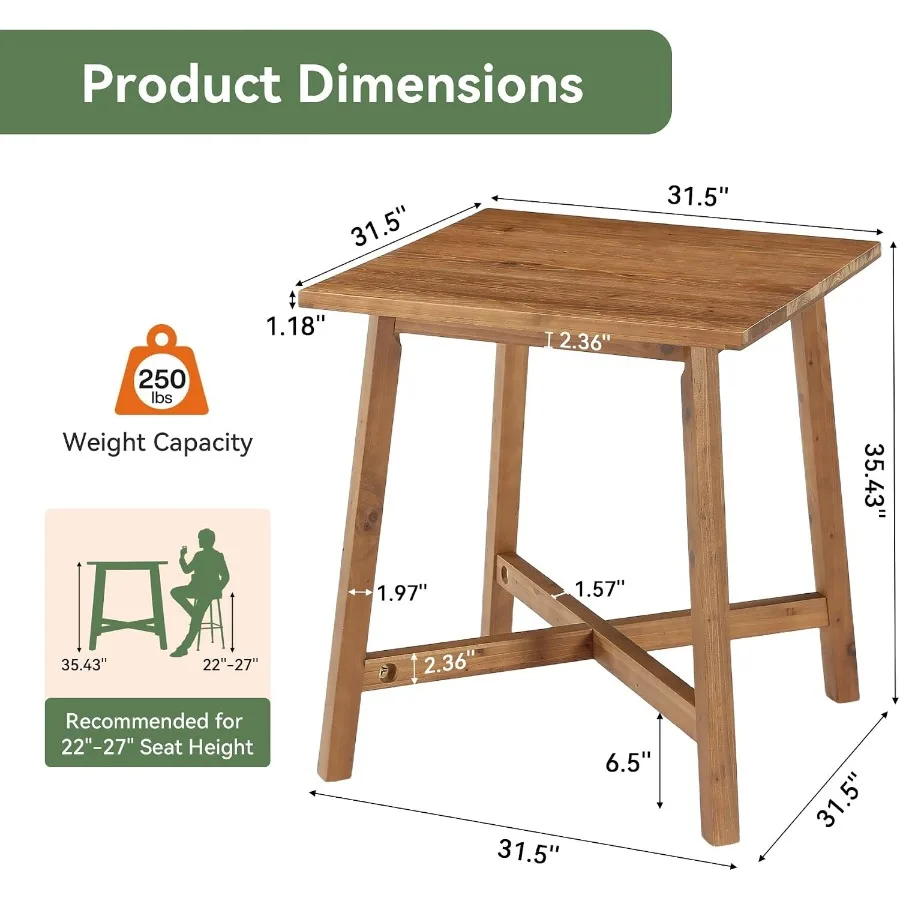 Solid Wood Bar Table, 31.5
