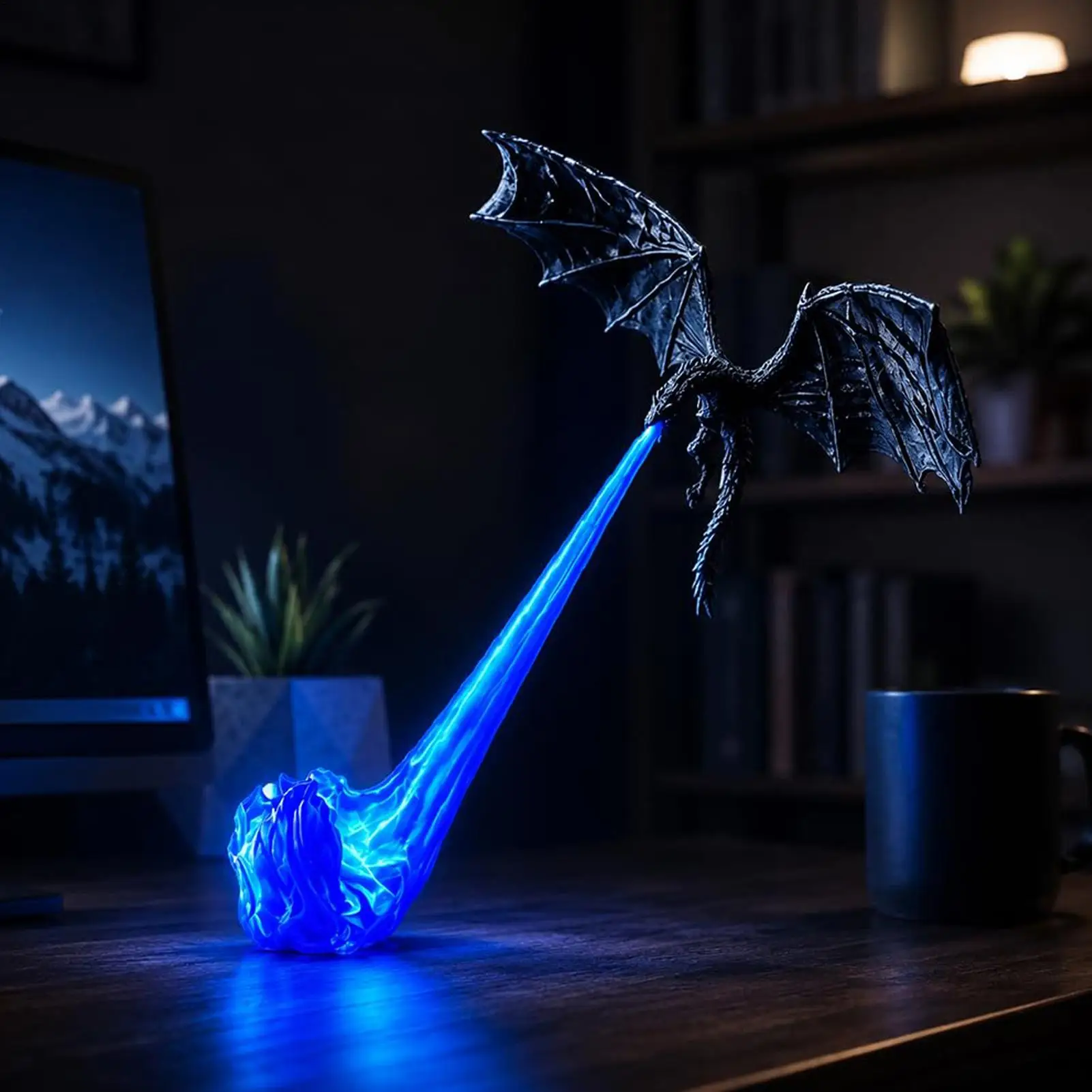 Tabletop Fire Breathing Dragon Bookshelf Nook Light 3D Flying Dragon Shelf Decor Halloween Indoor Display Gift