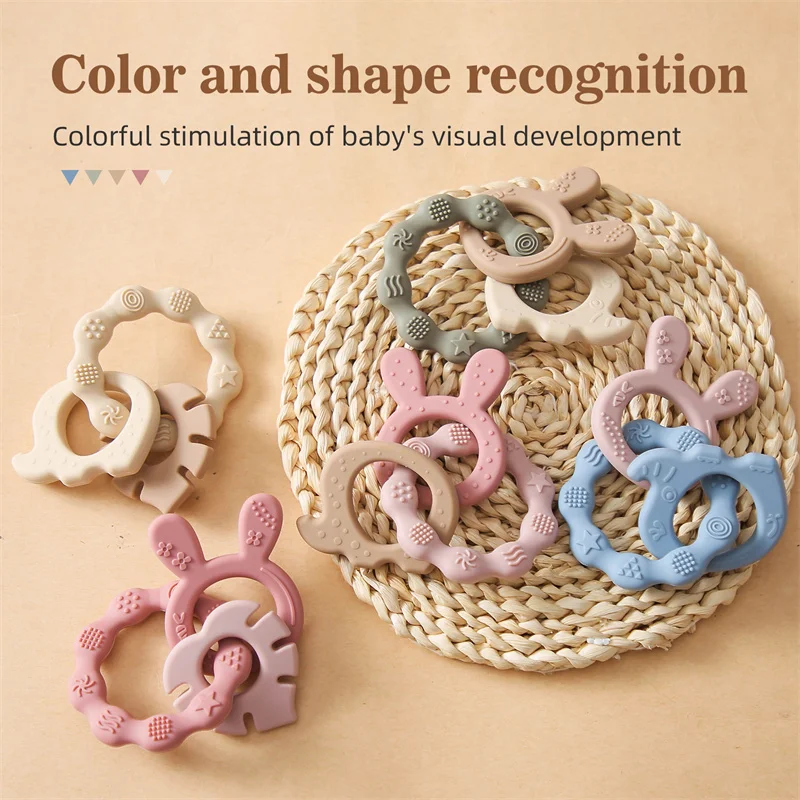 1Pcs Baby Silikon Beißring Ring BPA FREI Rasseln Armband Food Grade Neugeborenen Baby Zubehör Cartoon Silikon Zahnen Spielzeug