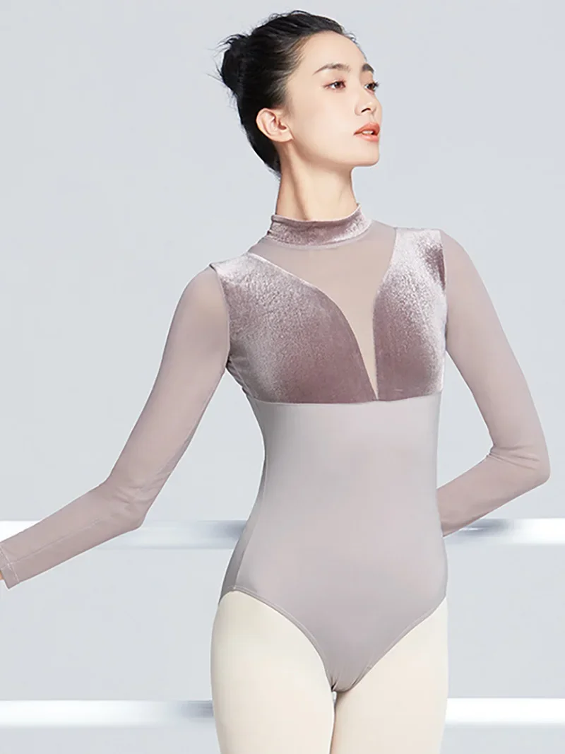 النساء راقصة الباليه الرقص زي المخملية الوقوف طوق شبكة المرقعة عارية الذراعين الكلاسيكية الجمباز يوتار الباليه Dancewear #3