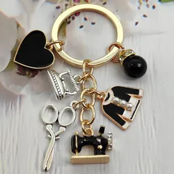 Fashion enamel sewing machine clothes tailor key chain scissors iron key chain women gift DIY jewelry handmade