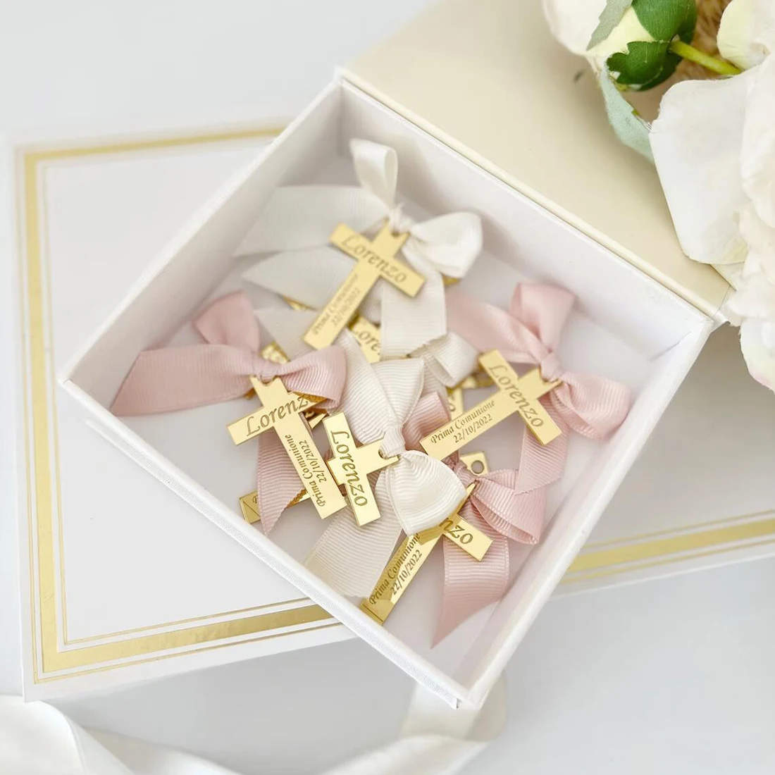 30Pcs Personalized Baptism Gold Acrylic Crosses, First Communion Favors, Mi Bautizo, Christening Favors, Wedding Favors Custom