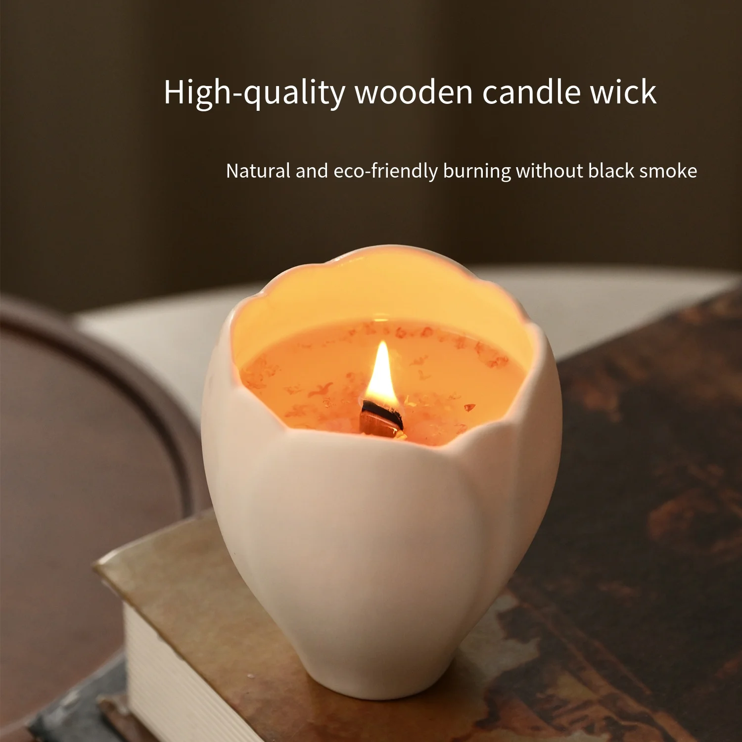 Ceramic Vessel Scented Candle Wood Wick Natural Essential Oil Aromatherapy Candle Long Lasting Scent Home Bedroom Table Decor