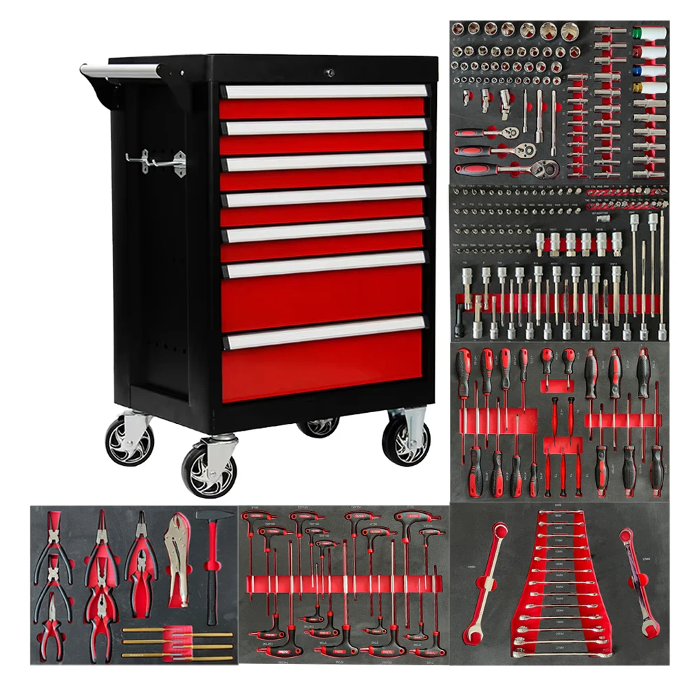 Heavy 7-Drawer Roller Tool Chest 258 Pcs Storage Trolley/Cabinet/Cart For Iron Workbenches Customized OEM Support