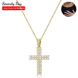 Serenity 1.2mm 2.5mm All Moissanite Cross Necklace for Women Girl Gift 100% S925 Sterling Silver Jesus Pendant Necklace Jewelry