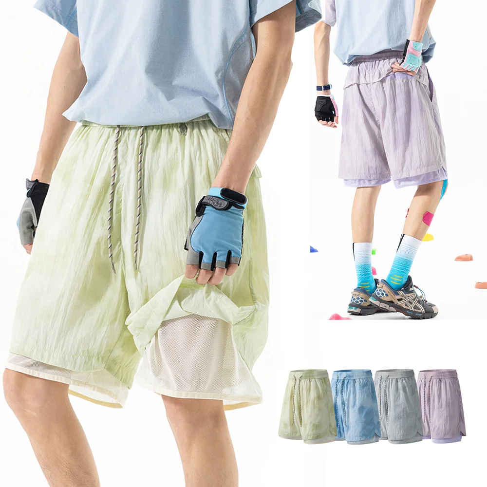 

Summer Outdoor Double-layer Quick Dry Hiking Sport Shorts Men Women Loose Casual Tie-dye Fashion Fitness Cargo Shorts Pants