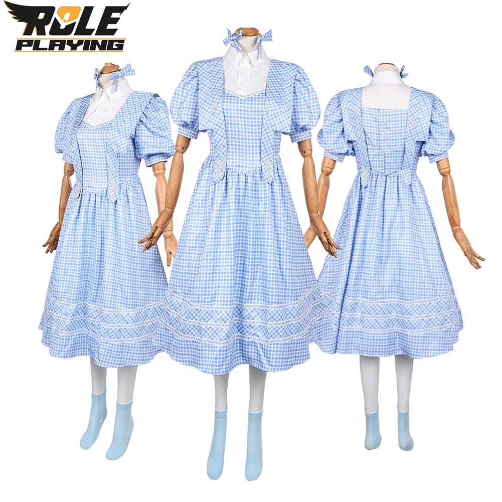 2025年映画『ウィキッド：フォーグッド』ドロシー-コスプレ衣装-ブルー-ドレス-ソックス-ヘアピンセット-女性用-ファンタジー-ハロウィン-カーニバル-パーティー-スーツ