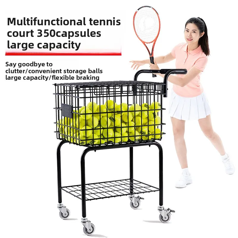 Tennis coach car storage cart with wheels large capacity 350 capsules, tennis frame training car pick up ball basket