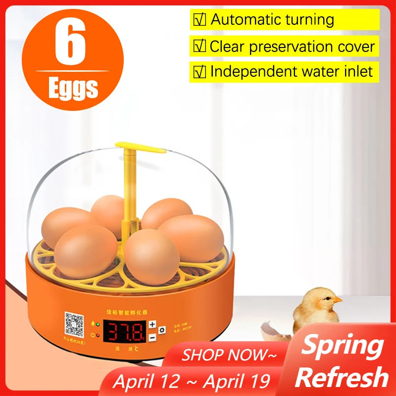 

6Eggs Household Mini Egg Incubator Automatic Turning Temperature Control Breeding Hatchery Chicken Birds Quail Duck Farm Brooder