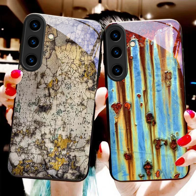 Raw embroidery texture For For Samsung Galaxy S25+ S24+ S26 Ultra S25 Edge S24 FE S23 S22 S21 S20 Plus Black Glass Phone Case