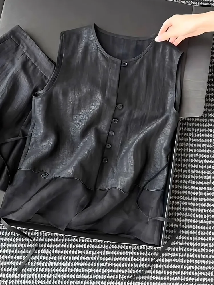 

Новинка 2025, китайский комплект Sle Bla Top и orts, модный костюм из двух предметов Ele, весь комплект, высококачественная женская одежда