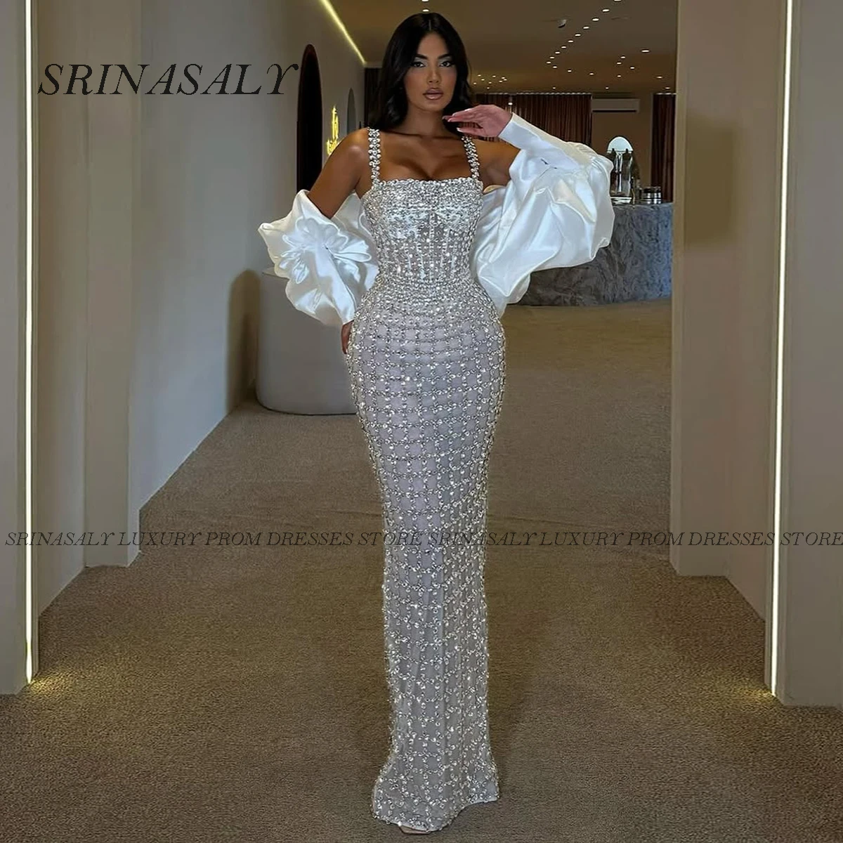 Angepasst Sparkly Diamanten Lange Meerjungfrau Prom Kleider Für Mädchen Party Robe Kristall Perlen Abendkleid vestidos de gala