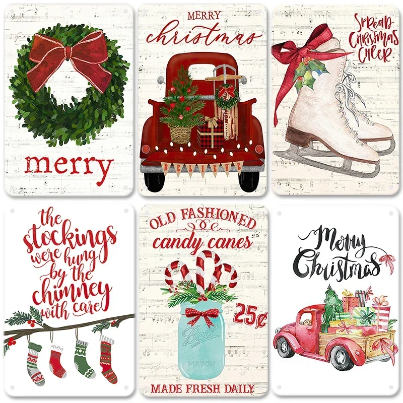 1pc Merry Christmas Vintage Poster Metal Signs Candy Christmas Tree Car Retro Plate Aluminium Sign Decor Gift 8x12lnch