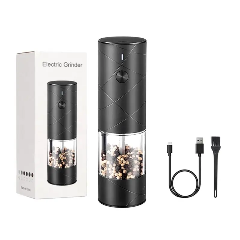 

Classy-Electric Automatic Mill Pepper And Salt Grinder With LED Light Adjustable Coarseness Spice Grinder Cooking Tool Black Dur