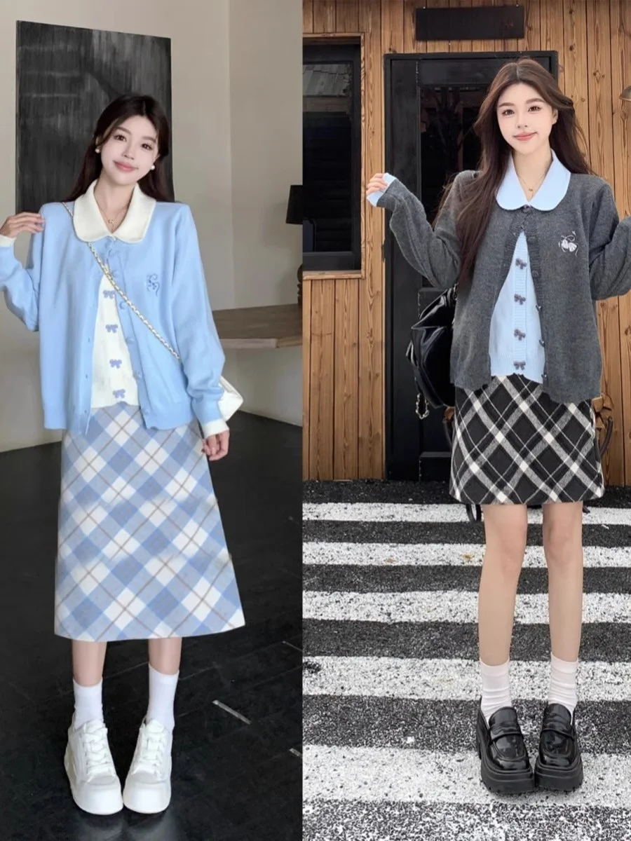 

plus Size Women's Sweet Style Knitted Set Autumn Winter Slimming Top And Half Skirt Two Piece Set Fashionable And Comfortable