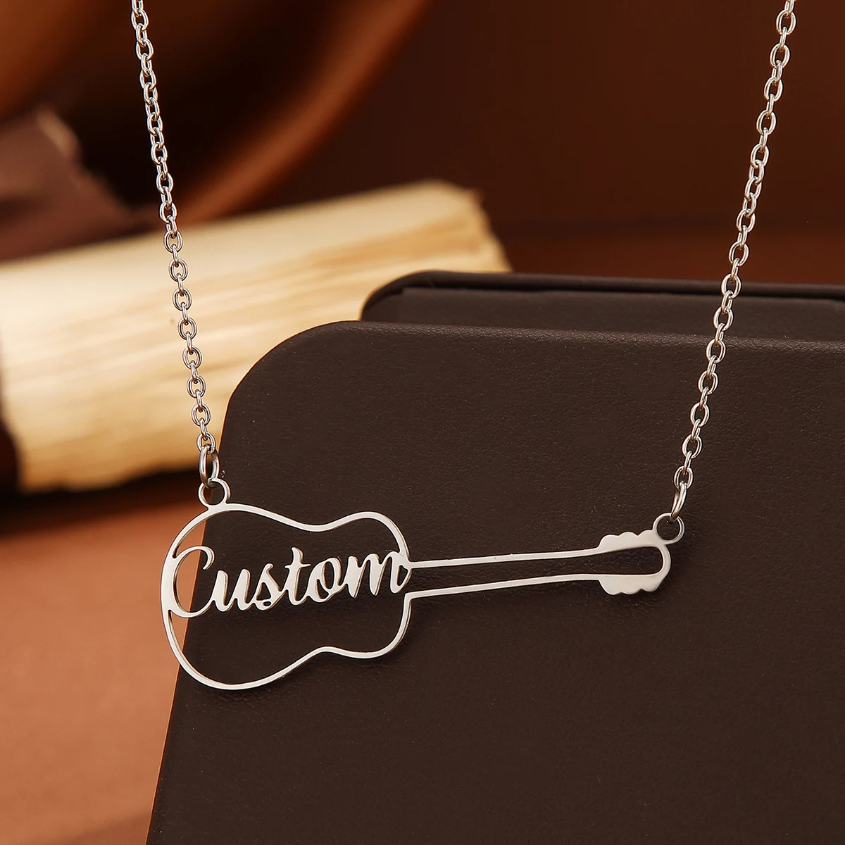 Stainless Steel Custom Name Guitar Necklace For Women Personalised Jewelry Men Chain Choker Necklace