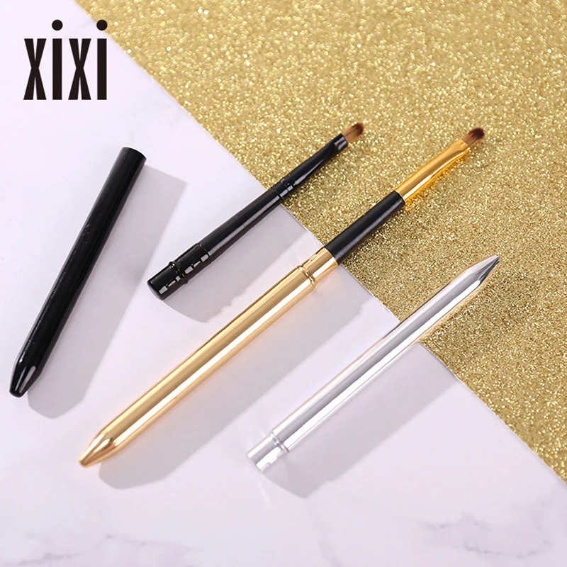 2PCS Golden Silver Collapsible Lip Makeup Brush Pen Metal Handle Lip Gloss Lipstick Lip Gloss Brush With Protective Beauty