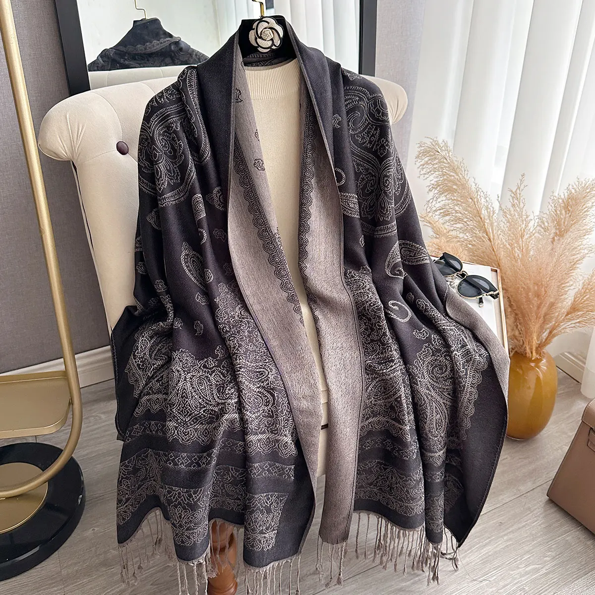 

Новый люксовый бренд, богемный пашмина, шарф-хиджаб с узором пейсли, длинная мусульманская шаль, женский платок, мягкий тюрбан, повязка на голову для женщин