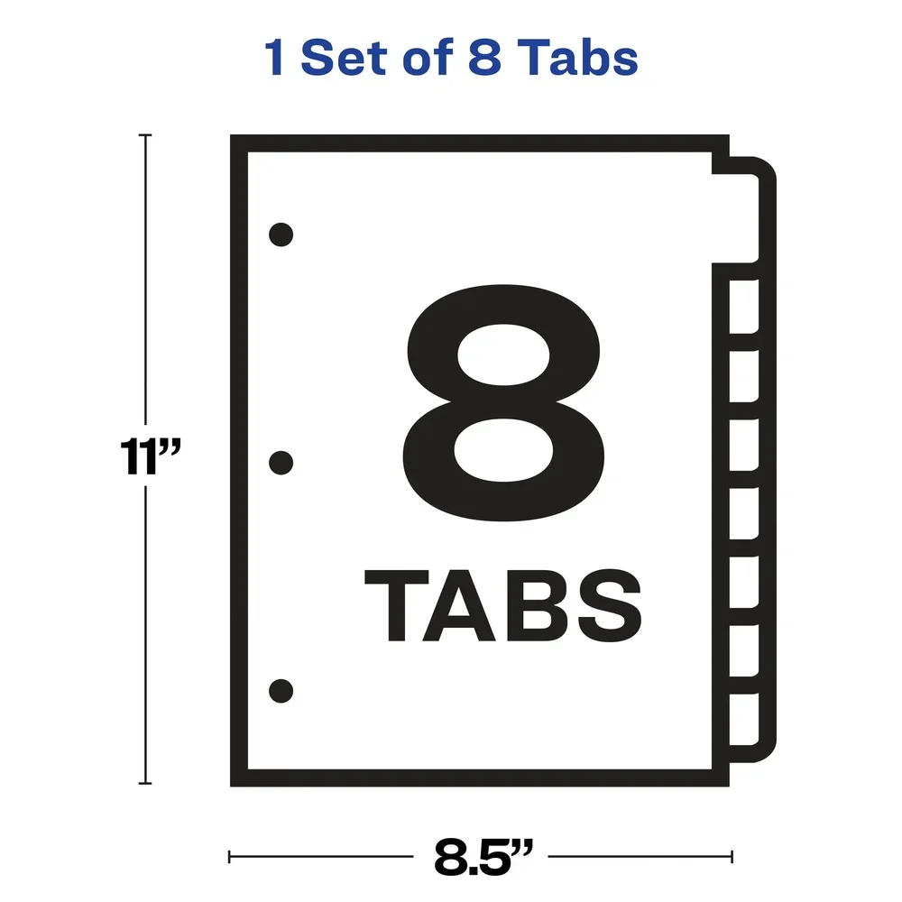 Printable Label Divider 8-Tab Set Large Standard Labels Easy Peel Durable Reinforced Paper Compatible with Inkjet Laser Printers