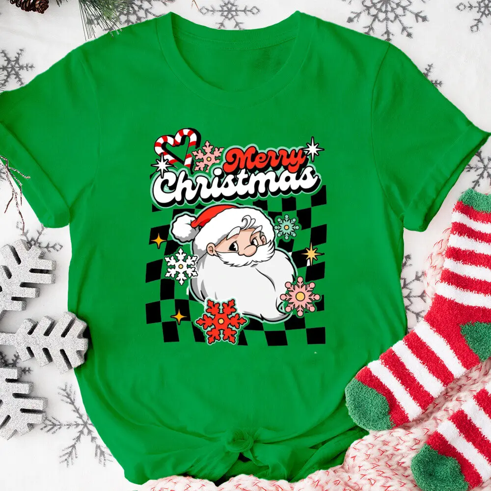 

Merry Christmas Women T-shirts Santa Claus Female Short Slevees Xmas Shirts Winter Holiday Party Fashion Wear Tee