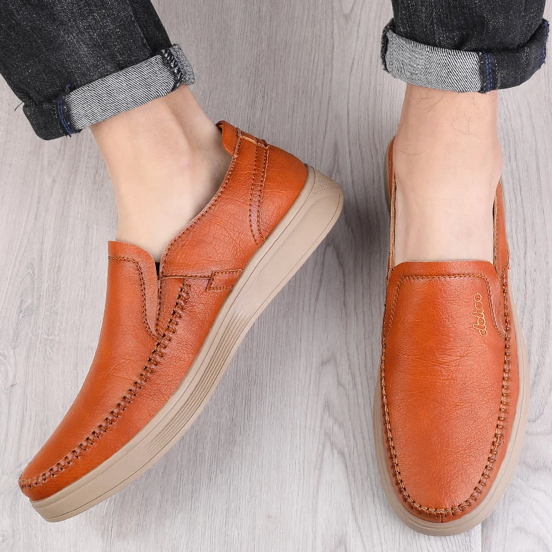 

Качественные мужские лоферы, модные мягкие кожаные туфли без шнуровки на плоской подошве, простая деловая удобная мужская обувь ручной работы для вождения, нескользящая обувь
