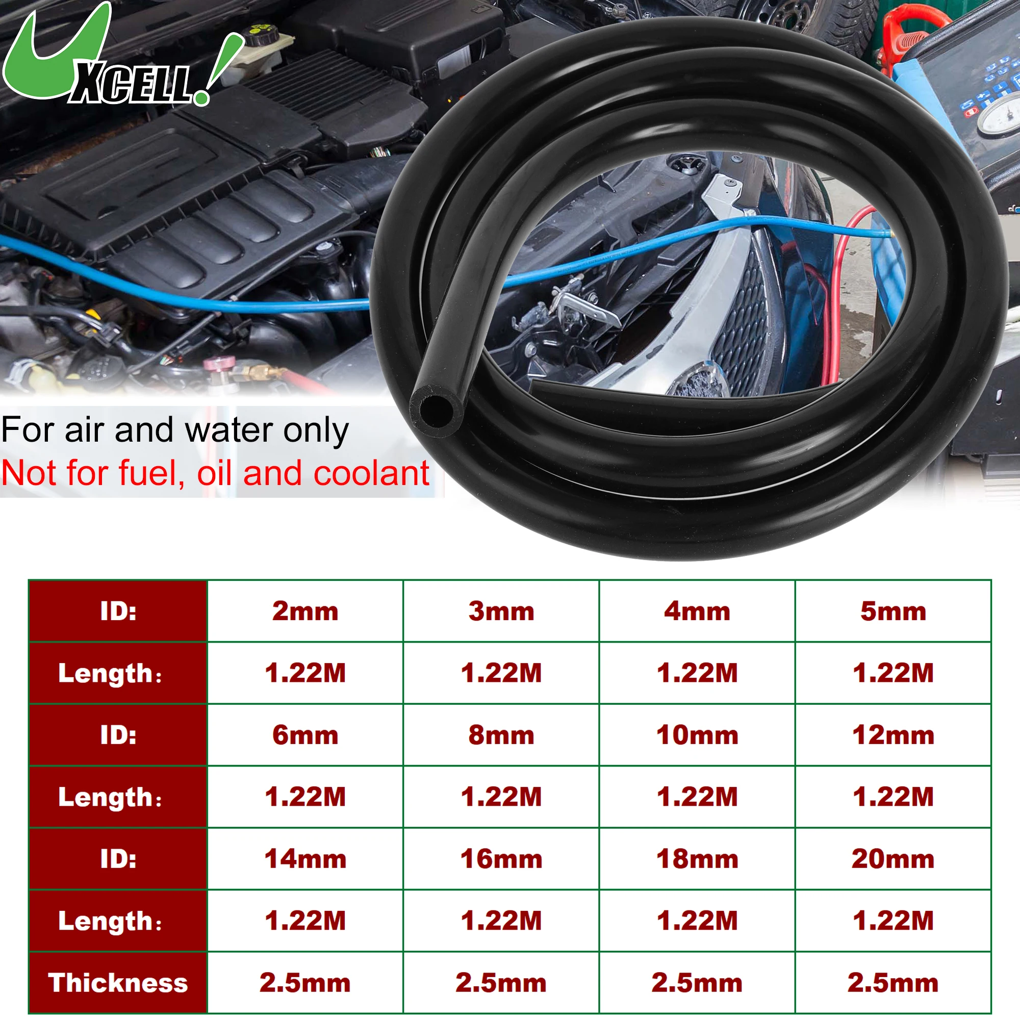 

UXCELL 1.22M Long Silicone Vacuum Tubing Hose Engine Car Vacuum Line Silicone High Temperature 2mm-20mm ID 2.5mm Thickness