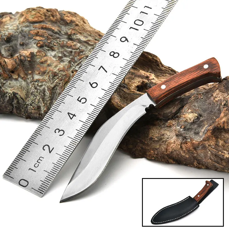 Nieuwe Outdoor Rvs Mini Gebogen Mes Zelfverdediging Rechte Mes Veld Survival Mes Kleine Nepal Mes