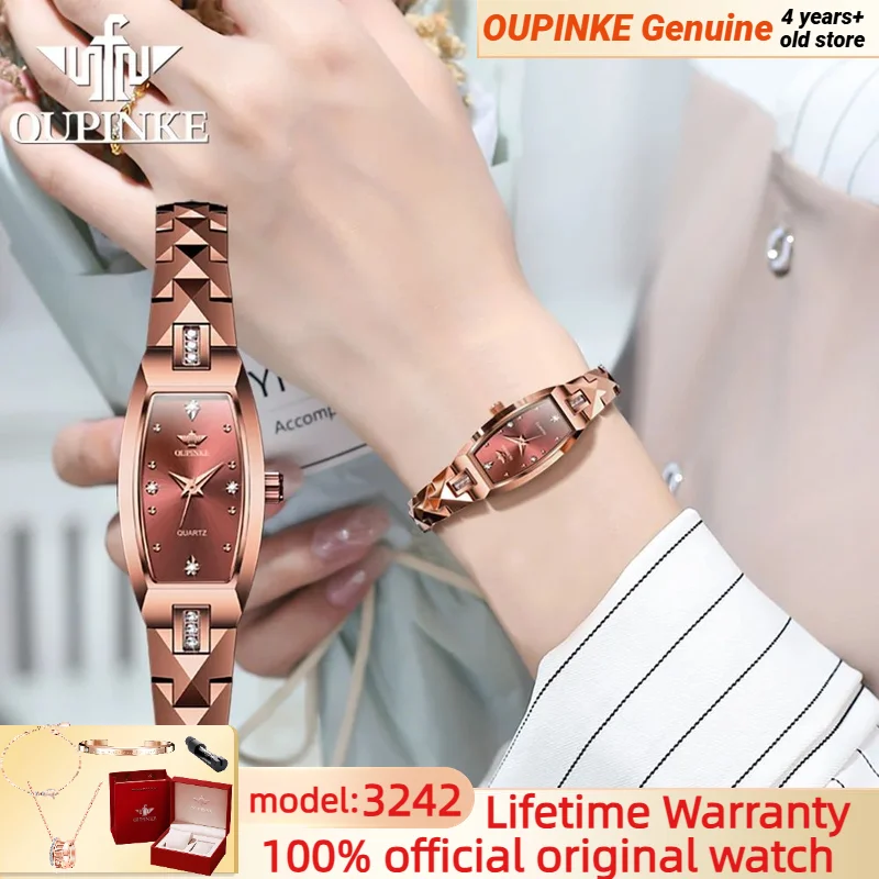 OUPINKE 3242 Women Watch Automatic Mechanical Rose Gold High Quality Solid Tungsten steel Strap Original Quartz Movement Watches