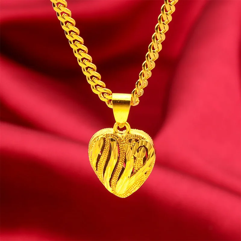 

24K Gold AU999 Women Heart Hollow Necklace - Premium hollow craft, timeless heart, vibrant for young women