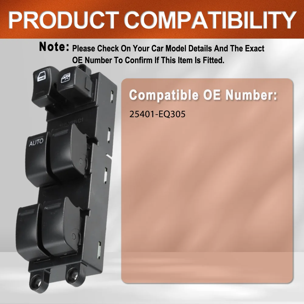 25401-EQ305 لنيسان X-Trail 2002-2007 مفتاح رفع نافذة الطاقة الأمامية اليسرى مع 19 دبابيس ملحقات السيارة #2
