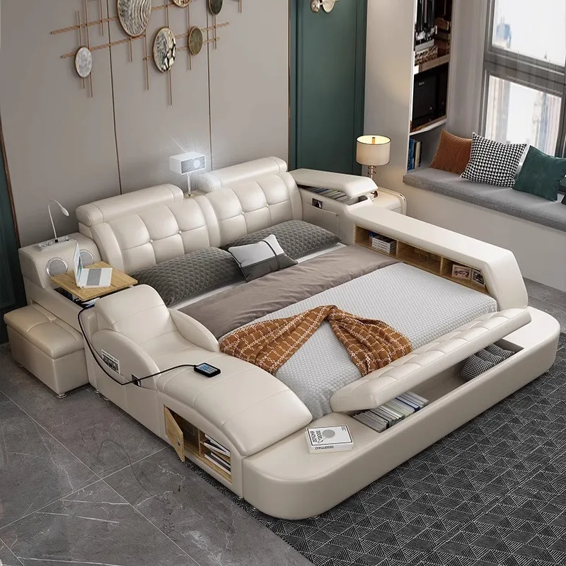 Multifunctional massage recliner leather bed projector audio storage tatami bed master bed