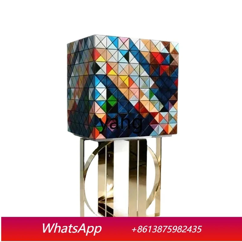 CX  High-End Color Hand-Painted Curio Cabinet Creative Metal Geometry Stitching Storage Sideboard Cabinet