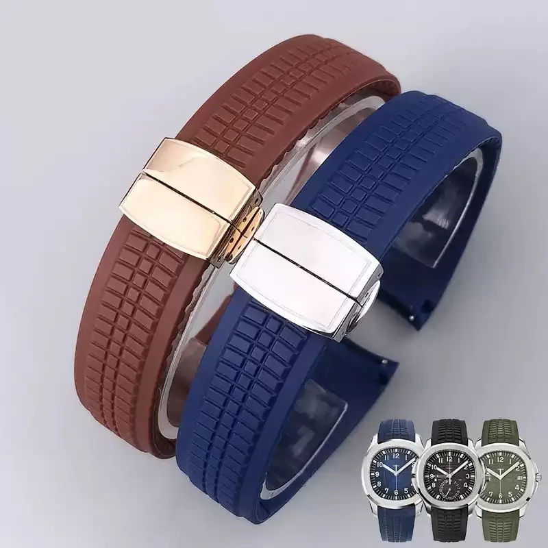 High Quality Soft Rubber Watch Band Aquanaut Fits For Patek Philippe Silicone 5164A 5167A 5168A Folding Buckle Watch Strap 21mm