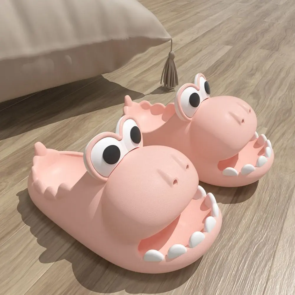 Zapatillas antideslizantes de dinosaurio de dibujos animados, toboganes de almohada de dinosaurio con punta suave y agujero, zapatillas de baño de EVA con suela gruesa de animales de dibujos animados