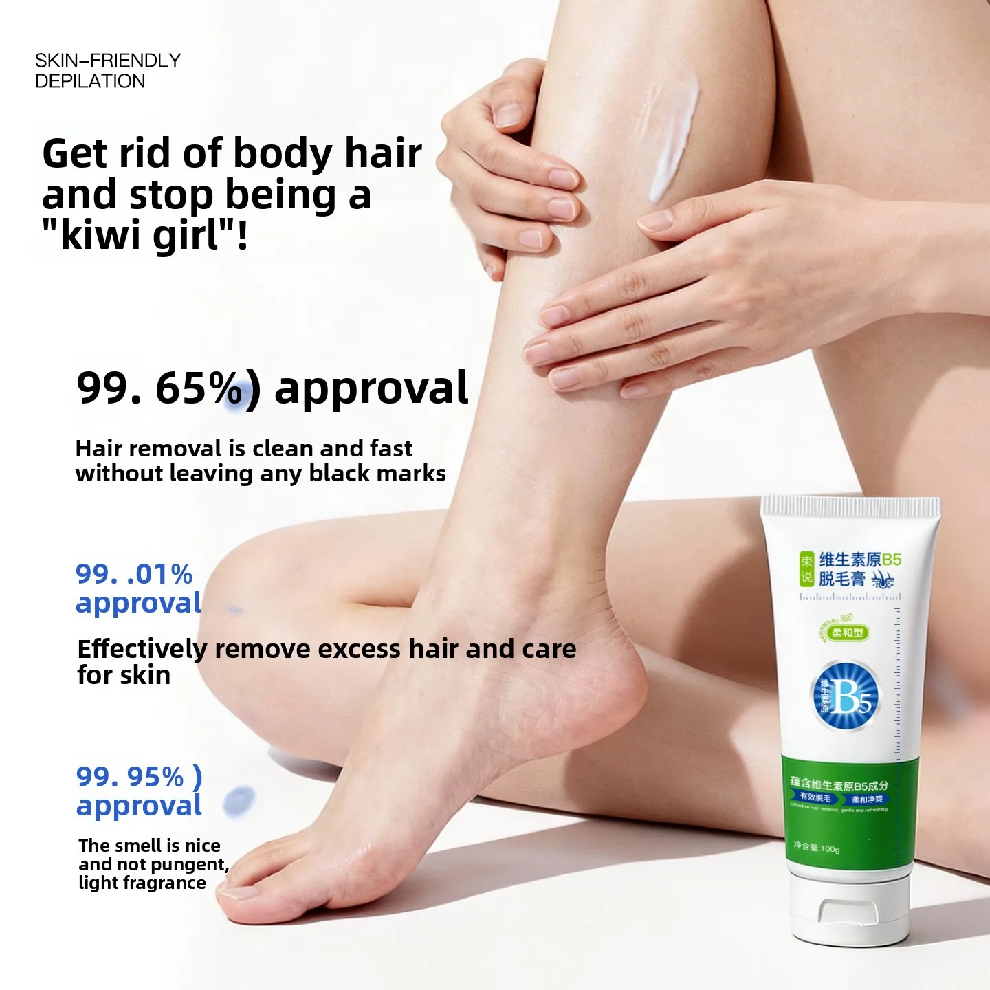 Crema depilatoria potente con vitamina B5, producto depilatorio permanente, suave e indoloro para zonas íntimas.