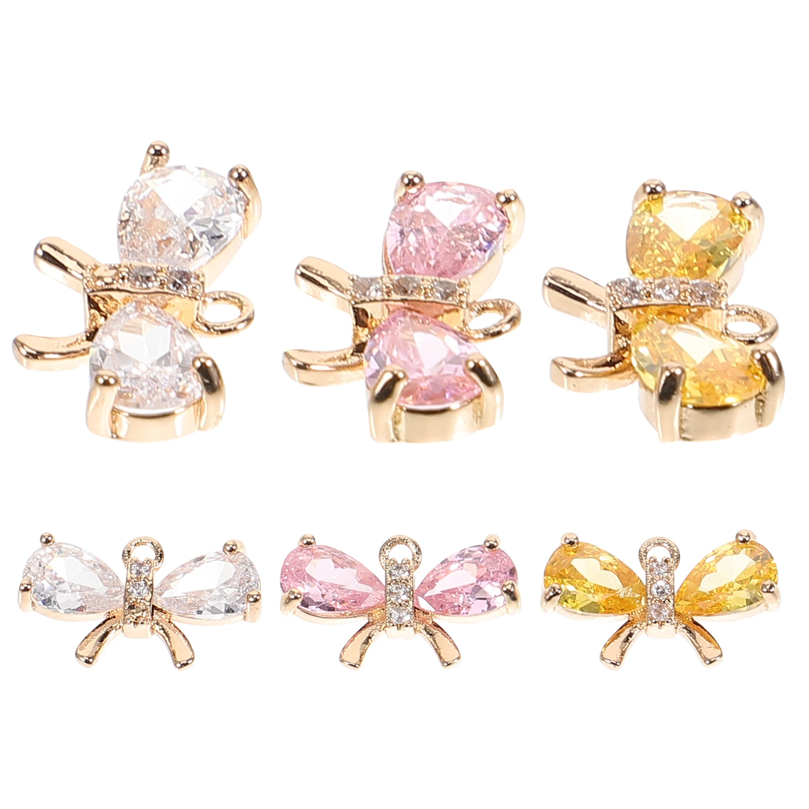 

6 Pcs Bow Shape Jewelry Charms Pink White Yellow Copper DIY Pendant Necklace Bracelet Keychain Small Size Easy Store Reliable