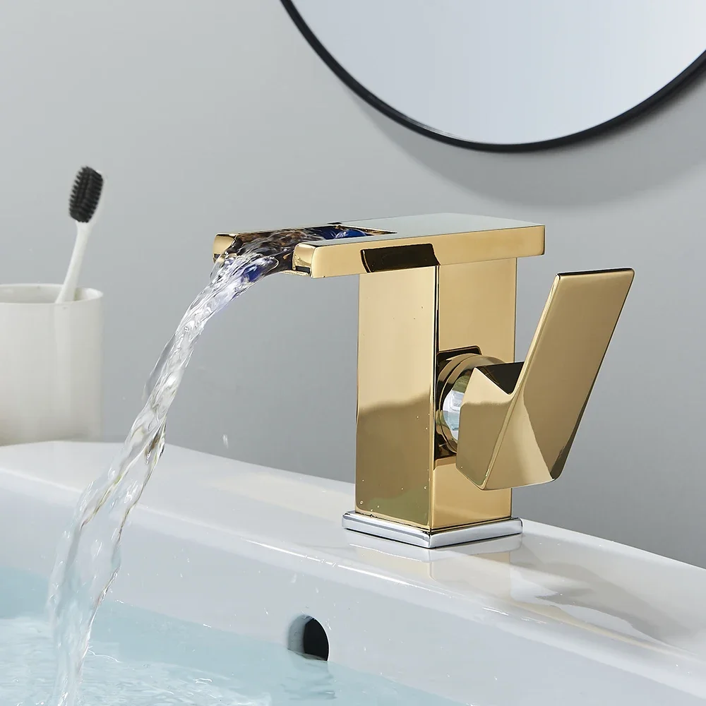 LED بالوعة الحمام صنبور النحاس شلال صنبور الحمام الأسود الساخن/البارد خلاط رافعة سطح الخيالة غسل بالوعة الصنابير مقبض واحد الحنفية #2