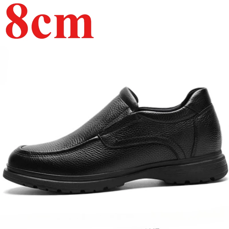 Height-increasing Loafers for Men's Business 8CM Elevator Shoes Genuine Leather Comfortable Soft Sole Soft Surface Driving Shoes