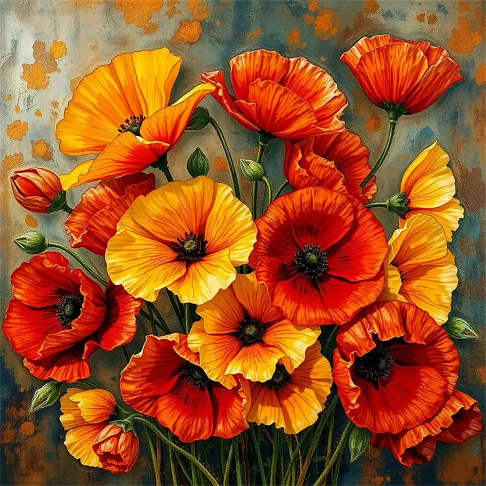 Diamond Mosaic Poppy Flower Suitable For Beginners Embroidery DIY Picture Rhinestones Painting Handmade Gift