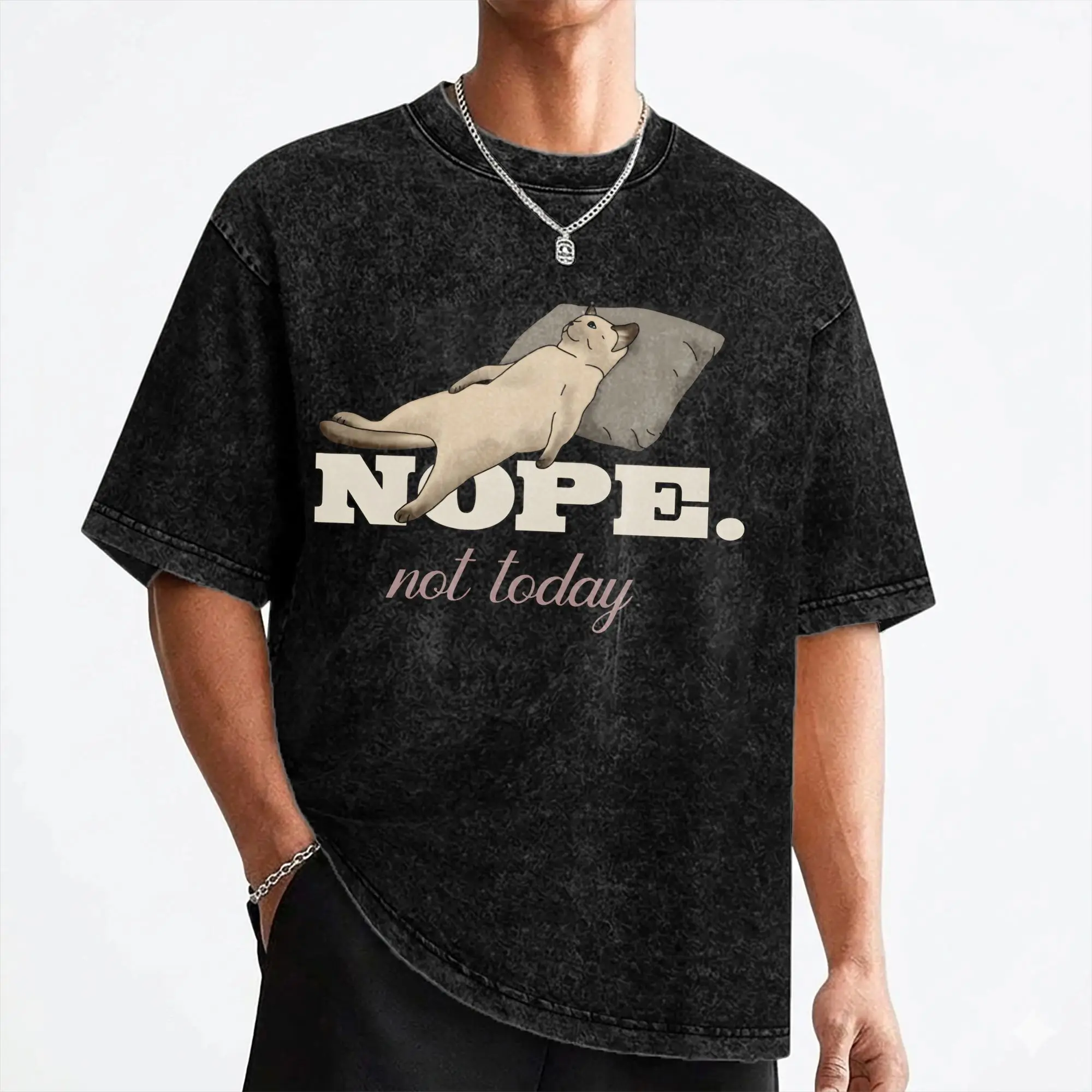 Nope Not Today Lazy Cat On Couch Washed T Shirts Streetwear Hip Hop Novelty T-Shirts  Tees Men Women 100% Cotton Harajuku Summer