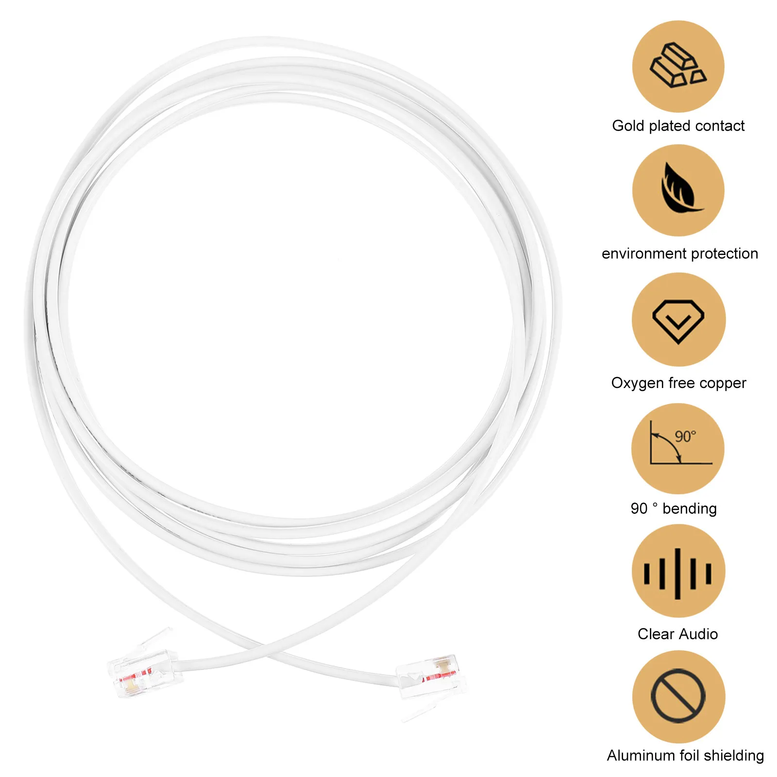 Telephone Cable 2-Core High Purity Oxygen-Free Copper Rj11 Plug Landline Wire Replacement Clear Transmission Telephone Cord