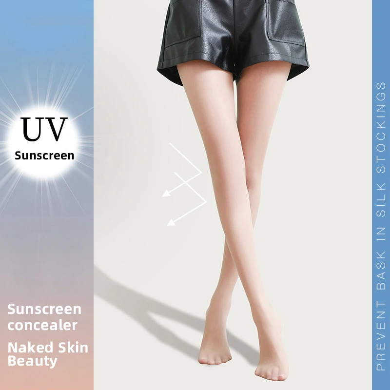 Kave Summer Thin UV Sunscreen Stockings for Women Anti-snagging Concealer Socks and Bare Leg No Gear Drops Pantyhose