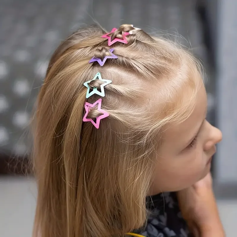 10 Pcs Colorfuly Dopamine Hair Clips Y2K Star Bangs Hair Grip Baby Five-pointed Star Hair Claws Hair Braid Headedress BB Clips