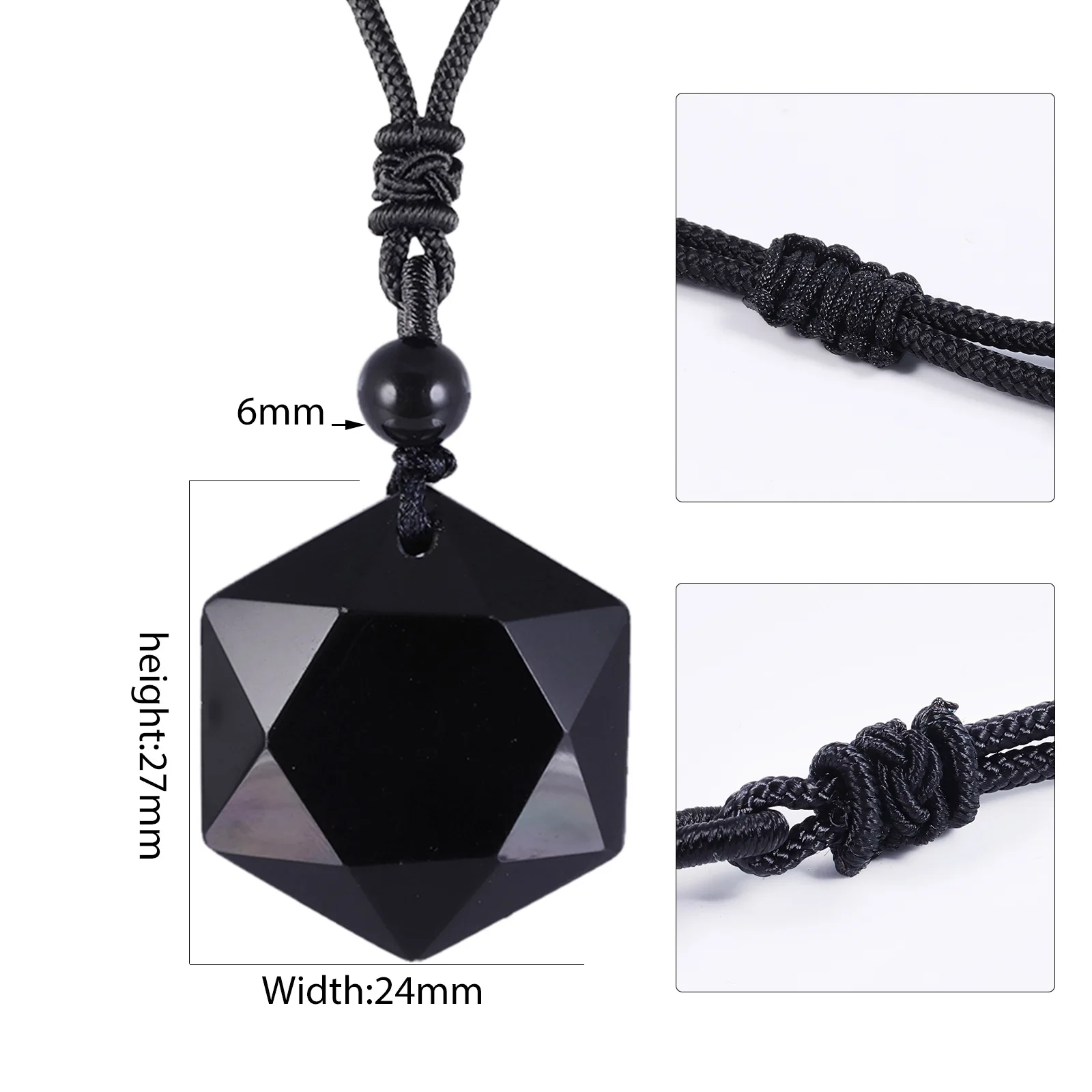 Obsidian Hexagram Charm Rope Chain Necklace for Women Nature Energy Stone Star of David Pendants Lucky Love Crystal Men Jewelry