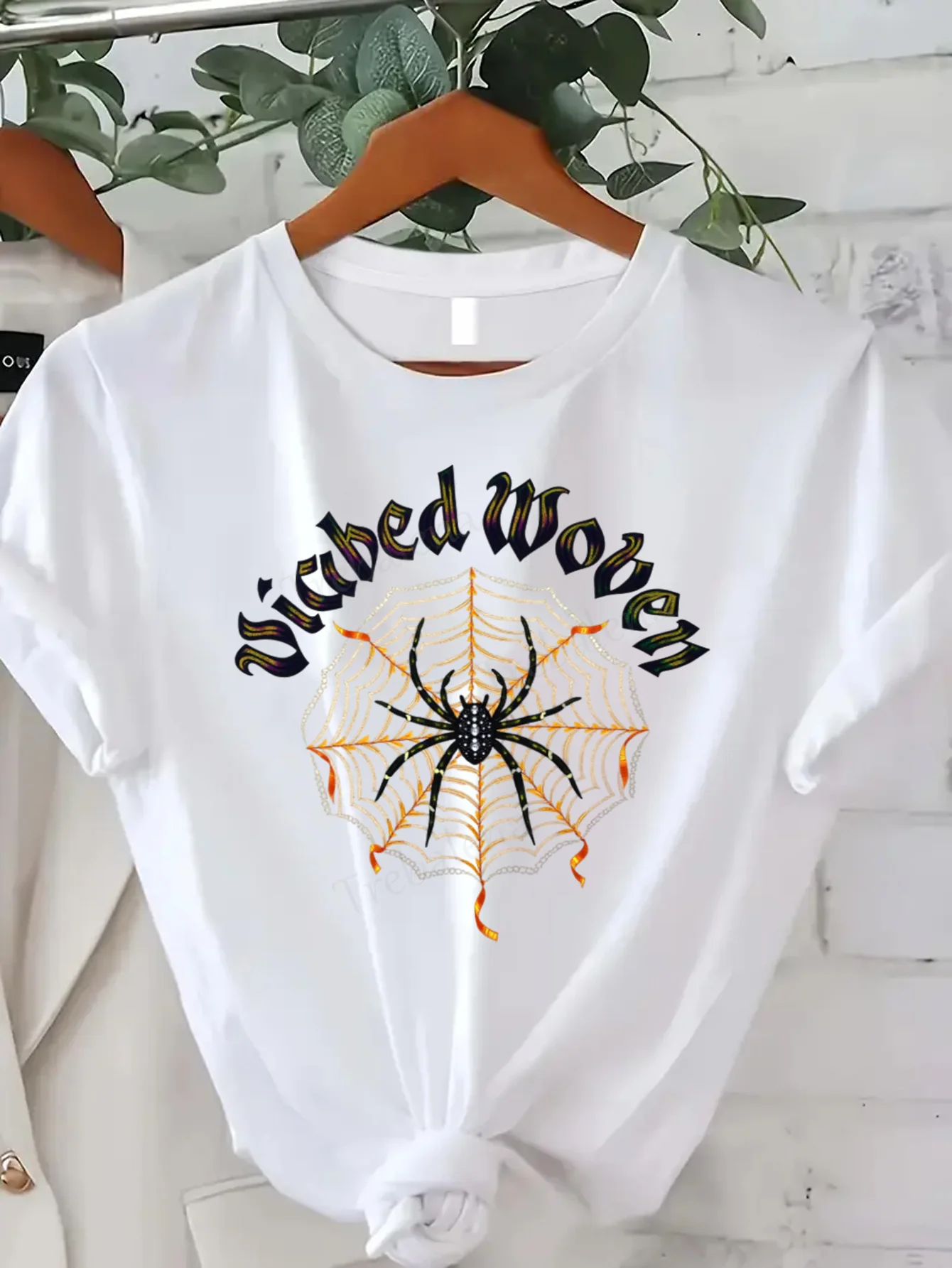 

Футболка с круглым вырезом Wicked Woven Spider Web Хэллоуин Футболка Женская футболка больших размеров с графическим рисунком Футболка с короткими рукавами Модный повседневный топ